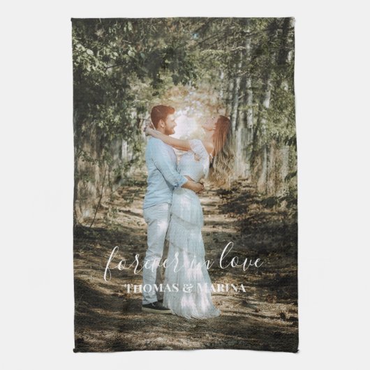 パーソナライズされた結婚ポートレートモダン書 キッチンタオル (縦)