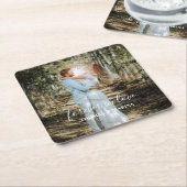 パーソナライズされた結婚ポートレートモダン書 スクエアペーパーコースター (アングル)