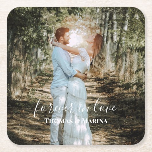 パーソナライズされた結婚ポートレートモダン書 スクエアペーパーコースター (正面)