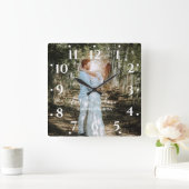 パーソナライズされた結婚ポートレートモダン書 スクエア壁時計 (ホーム)