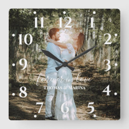 パーソナライズされた結婚ポートレートモダン書 スクエア壁時計