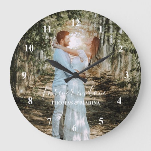 パーソナライズされた結婚ポートレートモダン書 ラージ壁時計 (正面)