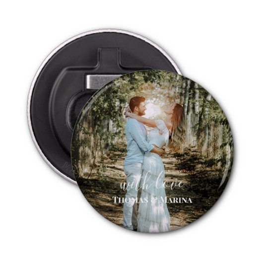 パーソナライズされた結婚ポートレートモダン書 栓抜き (正面)