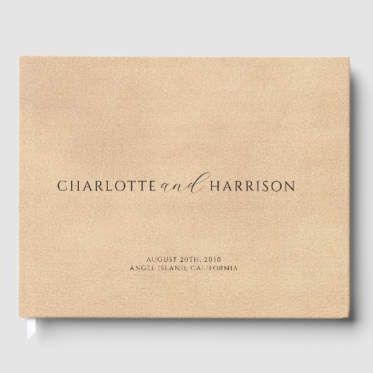 パーソナライズされた結婚モノグラムフェイククリームレザー ゲストブック (正面)