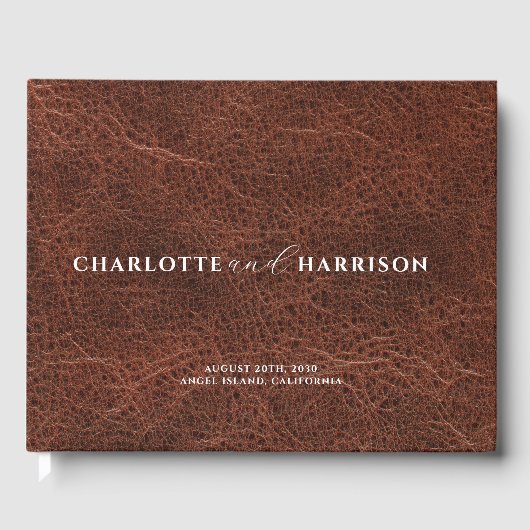 パーソナライズされた結婚モノグラムフェイク革 ゲストブック (正面)