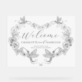 パーソナライズされた結婚モノグラムフローラ アクリルサイン (正面)