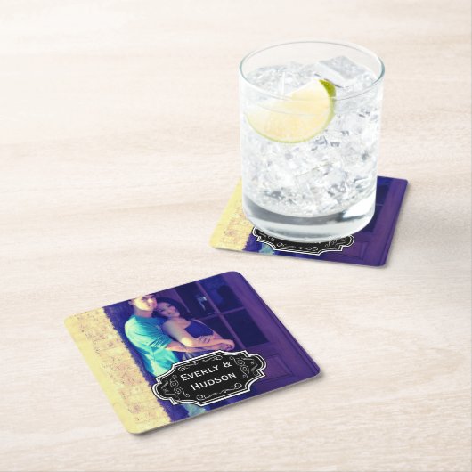 パーソナライズされた結婚ラベルモダン スクエアペーパーコースター (インサイチュ)