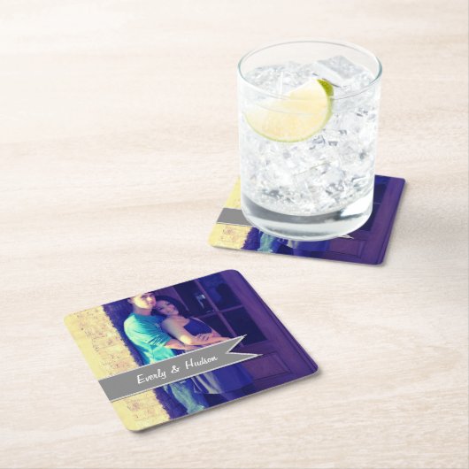 パーソナライズされた結婚ラベルモダン スクエアペーパーコースター (インサイチュ)