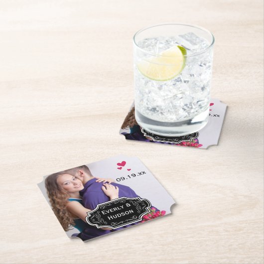 パーソナライズされた結婚ラベルモダン ペーパーコースター (インサイチュ)