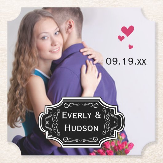 パーソナライズされた結婚ラベルモダン ペーパーコースター (正面)