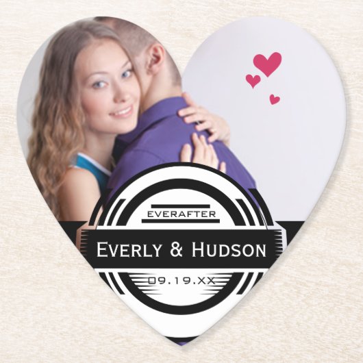 パーソナライズされた結婚ラベルモダン ペーパーコースター (正面)