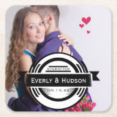 パーソナライズされた結婚ラベルモダン ペーパーコースター (正面)