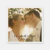 パーソナライズされた結婚写真モノグラム スタンダードカクテルナプキン (正面)