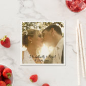 パーソナライズされた結婚写真モノグラム スタンダードカクテルナプキン (インサイチュ)