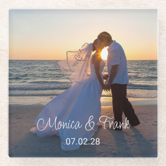 パーソナライズされた結婚写真 ガラスコースター (正面)