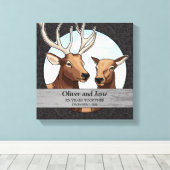 パーソナライズされた結婚周年記念エルクペア キャンバスプリント (インサイチュ (ウッドフロア))