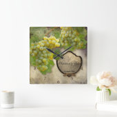 パーソナライズされた結婚周年記念ブドウ園 スクエア壁時計 (ホーム)