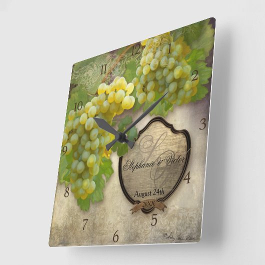 パーソナライズされた結婚周年記念ブドウ園 スクエア壁時計 (傾斜)