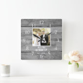 パーソナライズされた結婚周年記念写真素朴木材 スクエア壁時計 (ホーム)