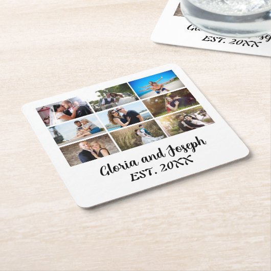 パーソナライズされた結婚周年記念写真集 スクエアペーパーコースター (アングル)