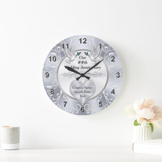 パーソナライズされた結婚周年記念品 ラージ壁時計 (ホーム)