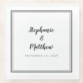 パーソナライズされた結婚夫婦キープサケ黒白 ガラスコースター (正面)