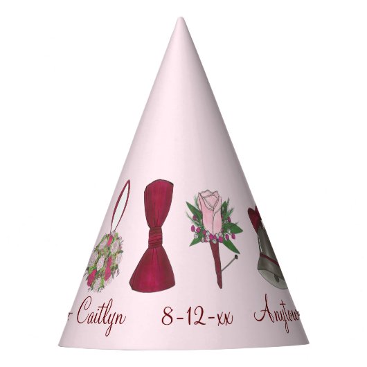 パーソナライズされた結婚婚約ブライダルシャワー パーティーハット (正面)