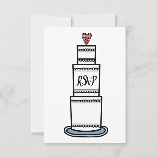 パーソナライズされた結婚式のケーキイラスト RSVP 招待状 (正面)
