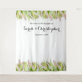 パーソナライズされた結婚式の写真用背景 | ピンクのチューリップ タペストリー