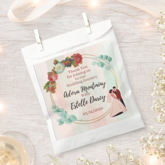 パーソナライズされた結婚式の引き出物バッグ フェイバーバッグ (クリップ留めされた状態)