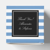 パーソナライズされた結婚式の引き出物箱 |青ストライプ白 フェイバーボックス (上部)