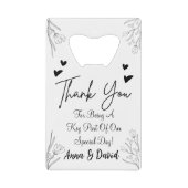 パーソナライズされた結婚式の引き出物 クレジットカード栓抜き (正面)