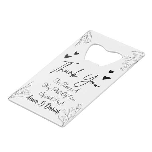 パーソナライズされた結婚式の引き出物 クレジットカード栓抜き (裏面アングル)