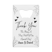 パーソナライズされた結婚式の引き出物 クレジットカード栓抜き (裏面)