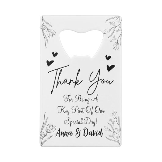 パーソナライズされた結婚式の引き出物 クレジットカード栓抜き (裏面)