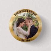 パーソナライズされた結婚式の引き出物 |金ゴールド |写真 缶バッジ (正面)