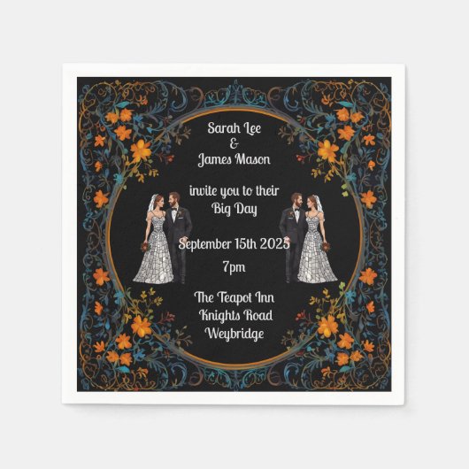 パーソナライズされた結婚式招待状と招待状 スタンダードカクテルナプキン (正面)