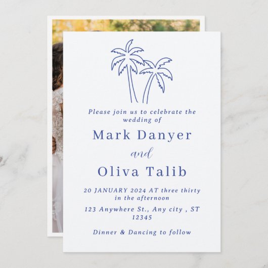 パーソナライズされた結婚式招待状カード – エレガント 招待状 (正面/裏面)