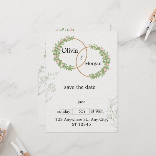 「パーソナライズされた結婚式招待状・カード – タイムレス 招待状 (正面/裏面インサイチュ)