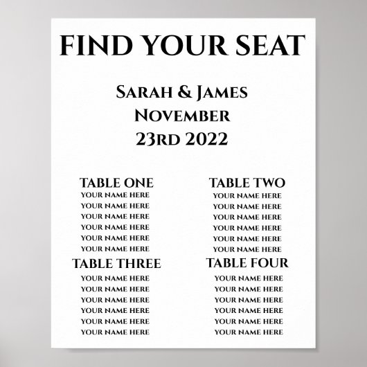 パーソナライズされた結婚式着席表 ポスター (正面)