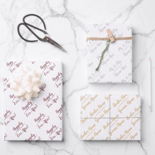 パーソナライズされた結婚新郎新婦シルバーゴッドピンク ラッピングペーパーシート (正面)