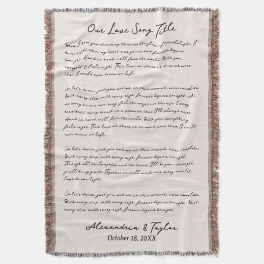 パーソナライズされた結婚歌の歌詞 スローブランケット (正面縦)