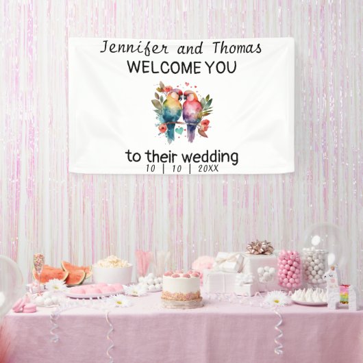 パーソナライズされた結婚歓迎バナーラブバード 横断幕 (パーティー)