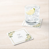 パーソナライズされた結婚水エレガント色バラ白 スクエアペーパーコースター (インサイチュ)