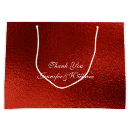 パーソナライズされた結婚王室のの赤い金属の光沢のある光沢 ラージペーパーバッグ