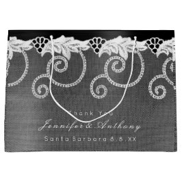 パーソナライズされた結婚白黒王室のレース ラージペーパーバッグ