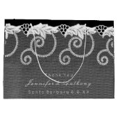 パーソナライズされた結婚白黒王室のレース ラージペーパーバッグ (裏面)