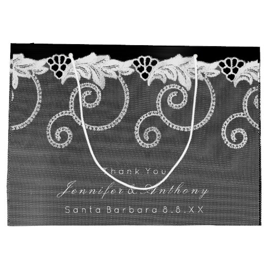 パーソナライズされた結婚白黒王室のレース ラージペーパーバッグ (裏面)