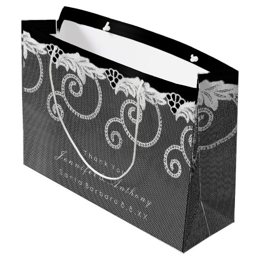 パーソナライズされた結婚白黒王室のレース ラージペーパーバッグ (裏面アングル)
