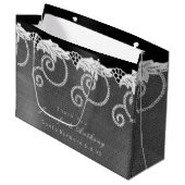 パーソナライズされた結婚白黒王室のレース ラージペーパーバッグ (正面アングル)